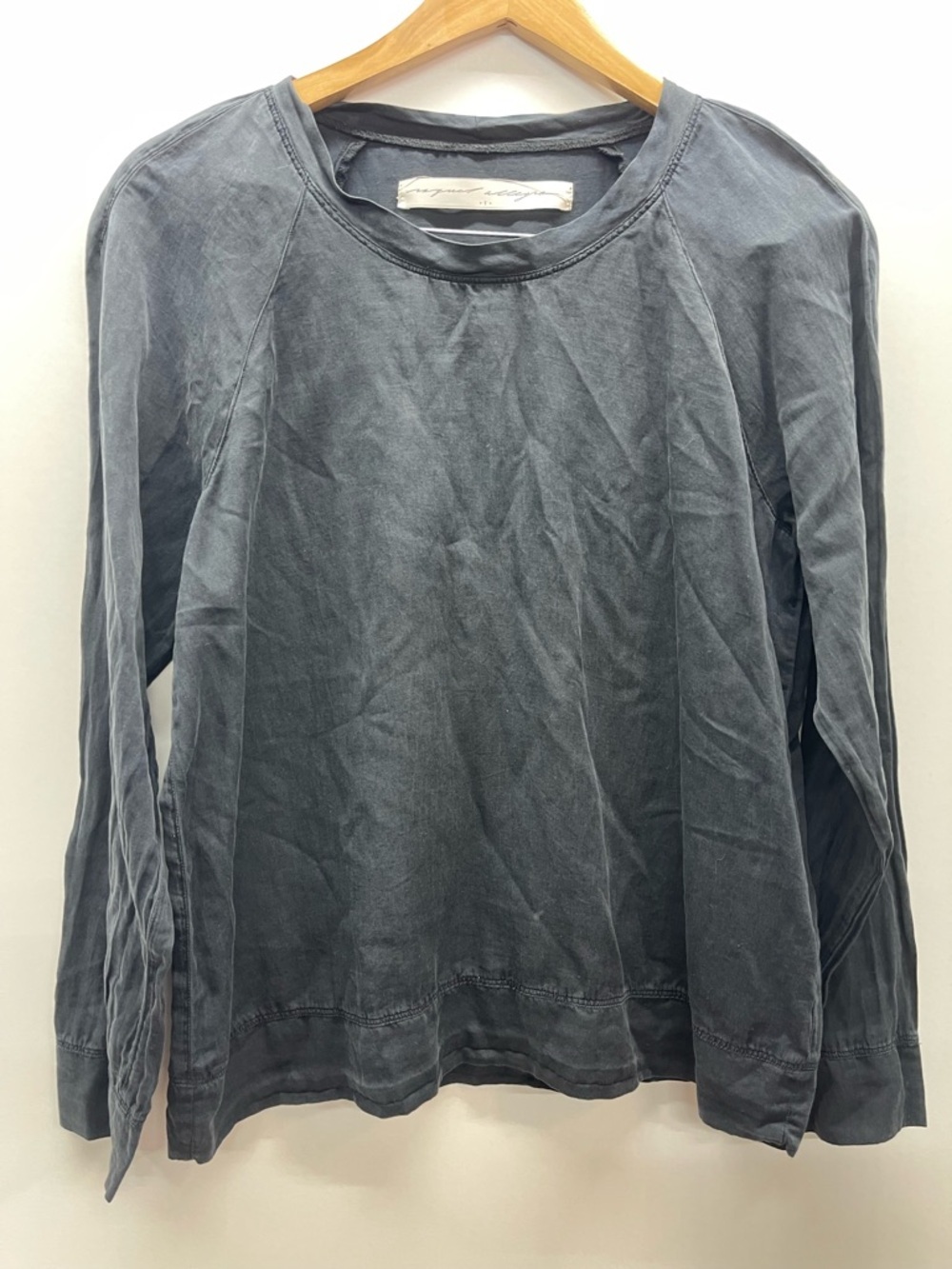 Raquel Allegra Slate Black Silk Blend Long Sleeve Blouse